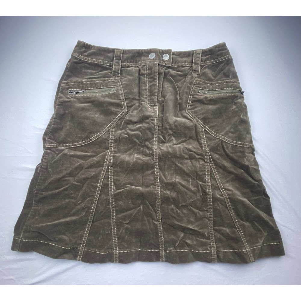 Gitano Olive Green Velvet‎ Feel Utility Skirt Contrast Stitch Pockets Size 6 Y2k